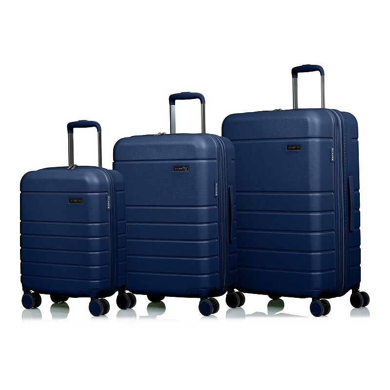 Champs Linen Collection Hardside Spinner 3-piece Luggage Set, Blue, 3 Pc Se
