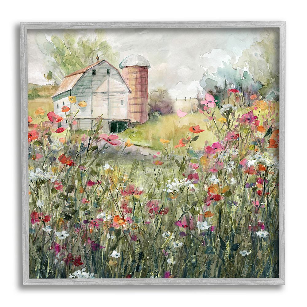 Stupell Home Decor Flower Surrounding Barn Framed Wall Art