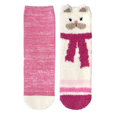 Girls Cuddl Duds® Plushfill 2-pack Cozy Slipper Socks with Grippers
