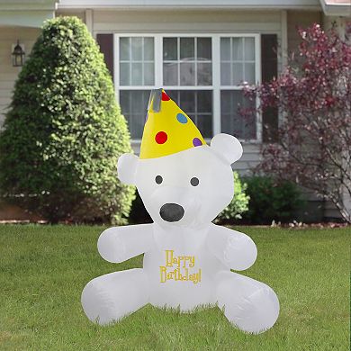 Northlight 4' Inflatable Lighted Happy Birthday Bear Outdoor Decoration