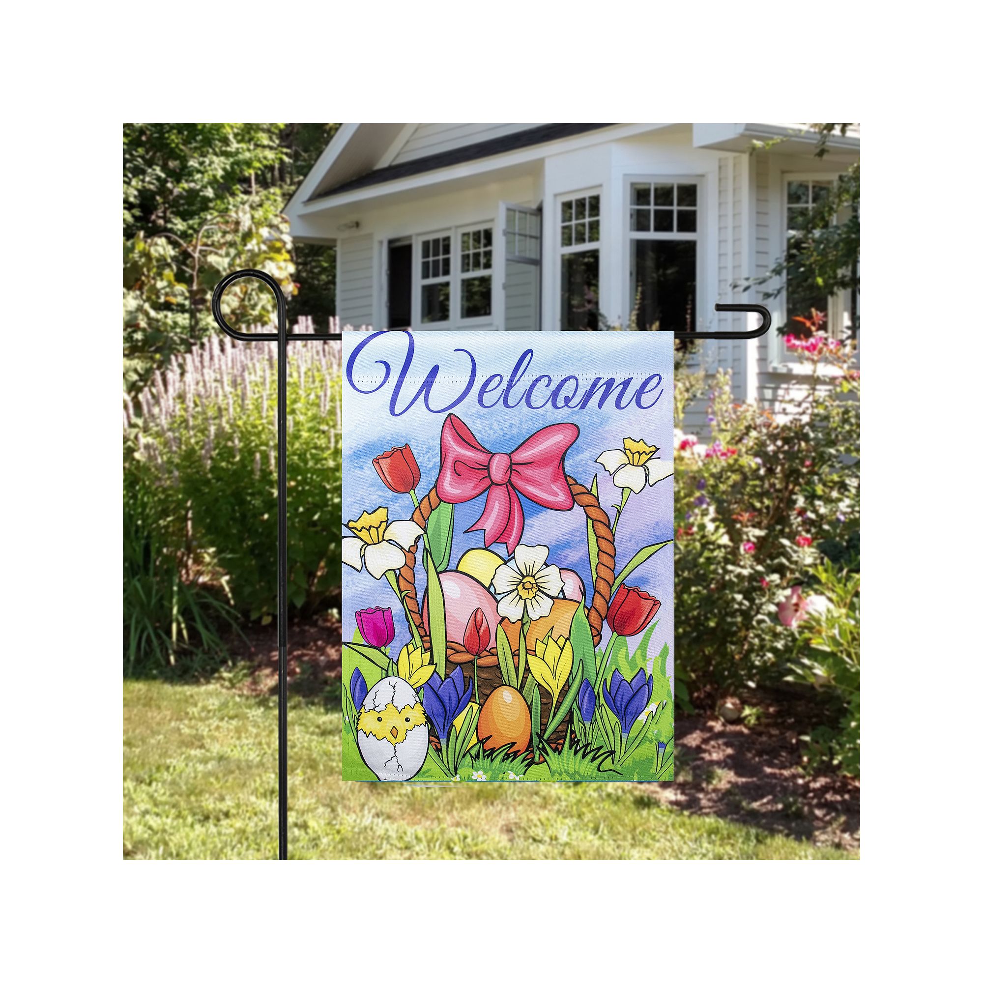 Northlight Welcome Easter Basket Outdoor Garden Flag, Blue