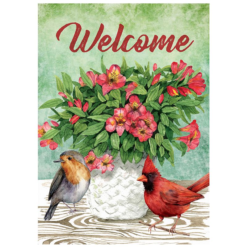 Northlight Welcome Cardinal Bird & Spring Bouquet Garden Flag, Green