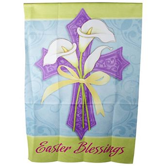 Northlight Easter Blessings Cross & Lilies Outdoor House Flag