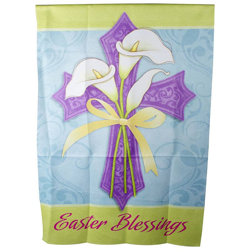 Northlight Easter Blessings Cross & Lilies Outdoor House Flag, Green