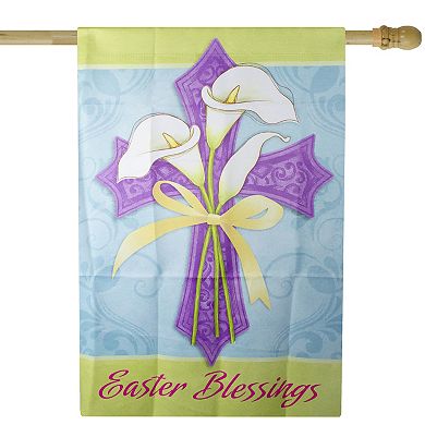 Northlight Easter Blessings Cross & Lilies Outdoor House Flag