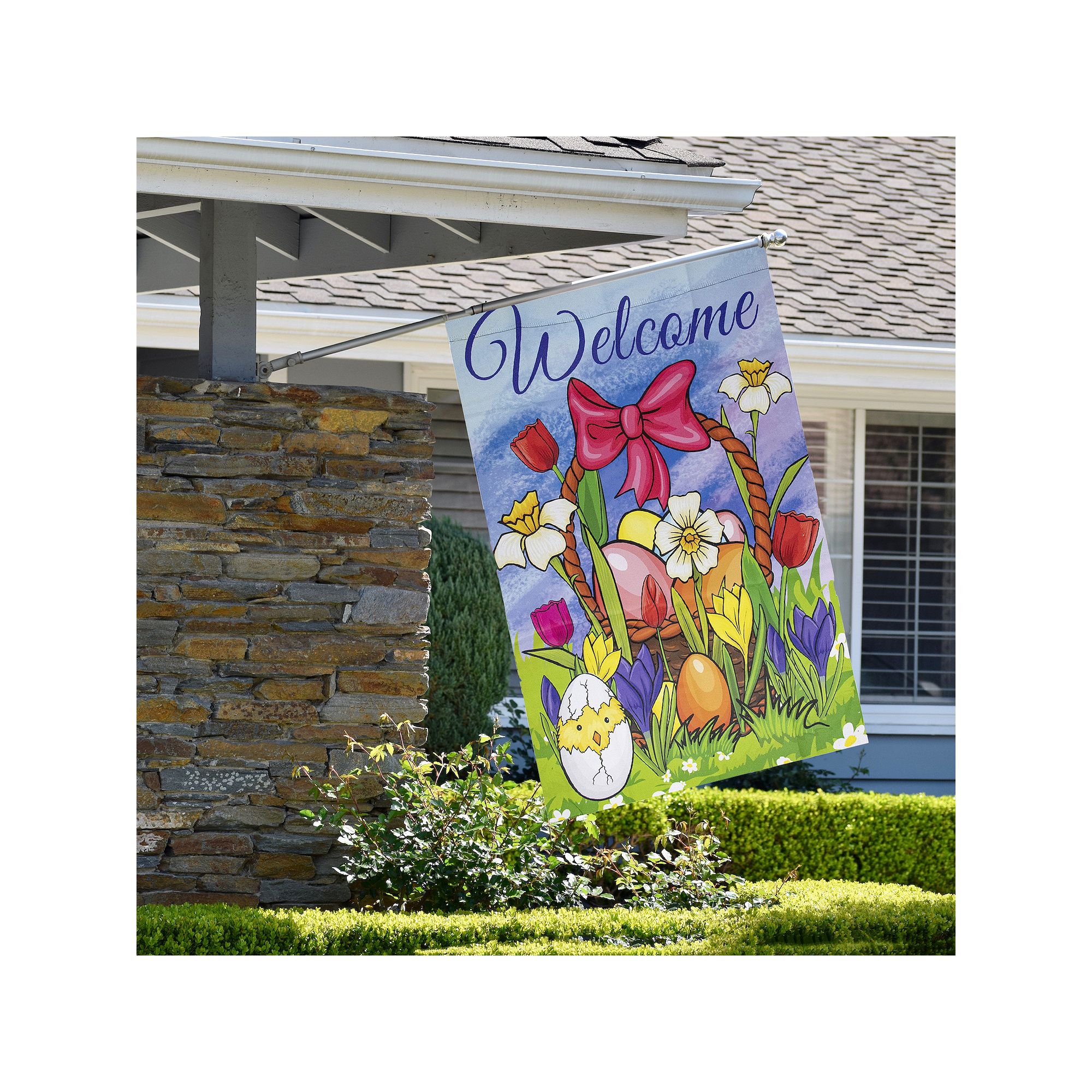 Northlight Welcome Easter Basket Outdoor House Flag, Green