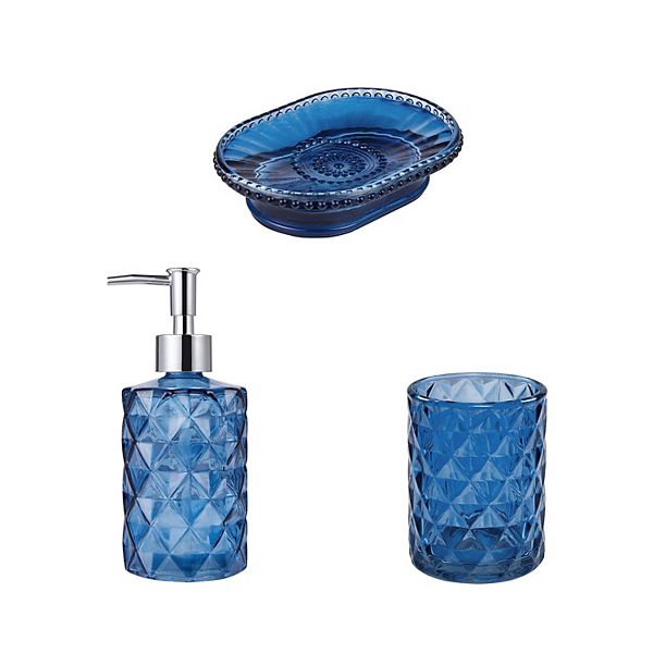 VCNY Home 3Piece Blue Glass Bath Accessories Set
