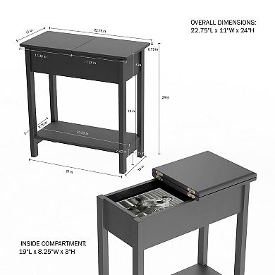 Lavish Home Flip-Top End Table with Built-In Storage