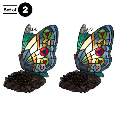 Lavish Home Tiffany Style Butterfly Table Lamp Set