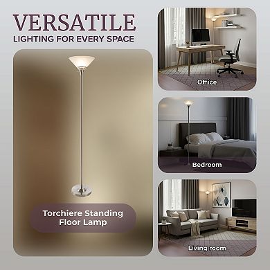 Lavish Home Torchiere Brushed Silver Floor Lamp