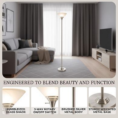 Lavish Home Torchiere Brushed Silver Floor Lamp