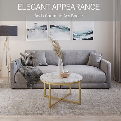 Lavish Home Coffee Table with Faux Marble Top