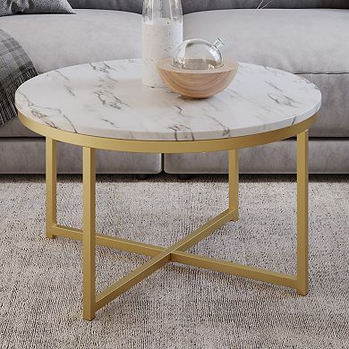 Lavish Home Coffee Table with Faux Marble Top