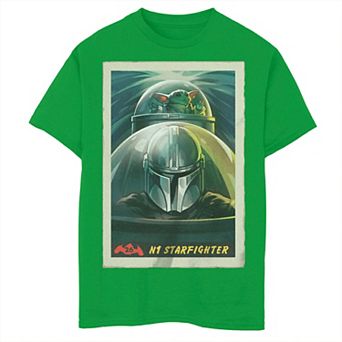Boys 8-20 Star Wars The Mandalorian 26 N-1 Starfighter Poster Din Djarin Grogu Graphic Tee