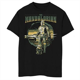 Boys 8-20 Star Wars The Mandalorian Din Djarin Grogu N-1 Starfighter Western Graphic Tee