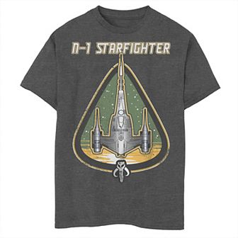 Boys 8-20 Star Wars The Mandalorian N-1 Starfighter Mythosaur Skull Emblem Graphic Tee