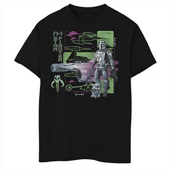 Boys 8-20 Star Wars The Mandalorian Emblem N-1 Starfighter Din Djarin Grogu Graphic Tee