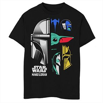 Boys 8-20 Star Wars The Mandalorian Bounty Hunter Grogu Half Helmets Face Graphic Tee