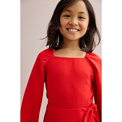 Girls 7-16 Three Pink Hearts Long Sleeve Wrap Dress