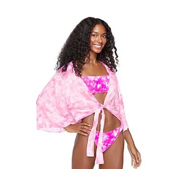 Women's Breaking Waves Tie-Front Crop Swim Cover-Up Shirt
