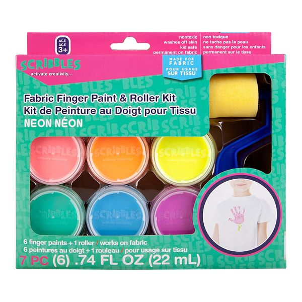 Scribbles Roller Kit, Kid Safe, Permanent Finger Paint, 7 Piece Set, Neon