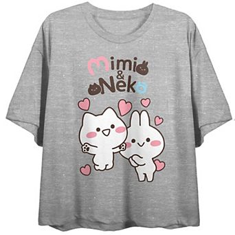Juniors' MiMi and Neko Happy Characters with Hearts Graphic Tee