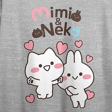 Juniors' MiMi and Neko Happy Characters with Hearts Graphic Tee