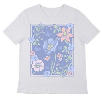 Juniors' Botanical Floral Frame Graphic Tee