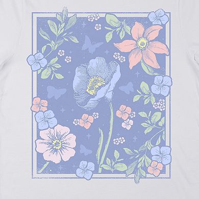 Juniors' Botanical Floral Frame Graphic Tee