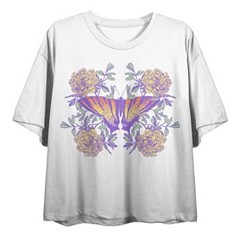 Juniors' Vintage Floral Gradient Graphic Tee