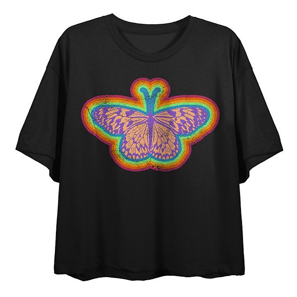 Juniors' Multicolored Butterfly Graphic Tee