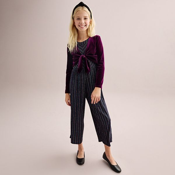 Girls 716 Knit Works TieFront Shrug & Jumpsuit Set in Regular & Plus Size