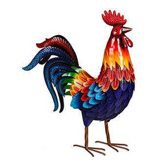 Evergreen Enterprises Colorful Rooster Metal Garden Statuary