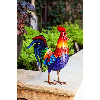 Evergreen Enterprises Colorful Rooster Metal Garden Statuary