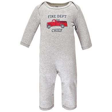 Hudson Baby Infant Boy Cotton Coveralls, Fire Truck, 0-3 Months