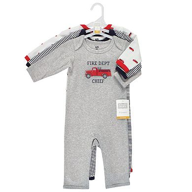 Hudson Baby Infant Boy Cotton Coveralls, Fire Truck, 0-3 Months