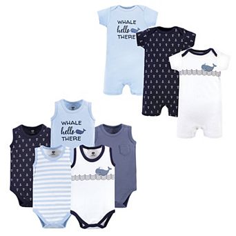 Hudson Baby Infant Boy Cotton Bodysuits and Rompers, 8 pc Sailor Whale