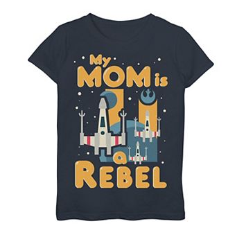 Girls 6-16 Star Wars "My Mom Is A Rebel" X-Wing Fighter Cartoon Graphic Tee