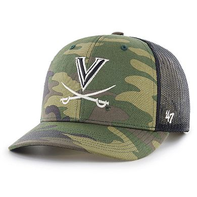 Men's '47 Camo/Black Virginia Cavaliers Team Logo Trucker Snapback Hat