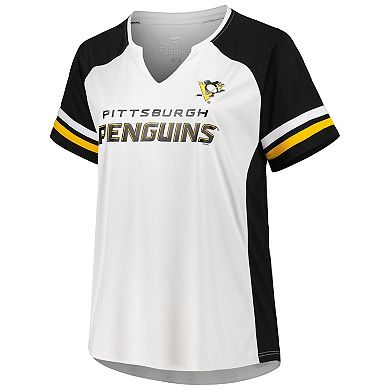 Women's Profile White Pittsburgh Penguins Plus Size Notch Neck Raglan T-Shirt