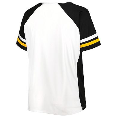 Women's Profile White Pittsburgh Penguins Plus Size Notch Neck Raglan T-Shirt