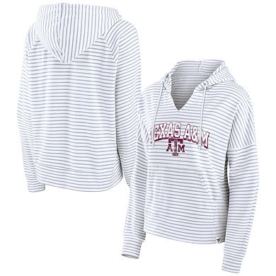Women's Fanatics Branded  White Texas A&M Aggies Striped Notch Neck Pullover Hoodie