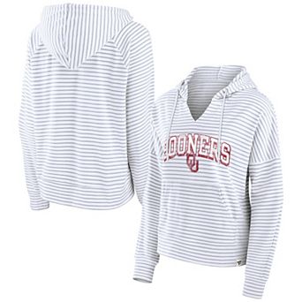Women's Fanatics Branded White Oklahoma Sooners Striped Notch Neck Pullover Hoodie