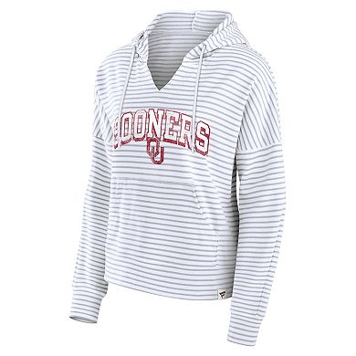 Women's Fanatics Branded  White Oklahoma Sooners Striped Notch Neck Pullover Hoodie