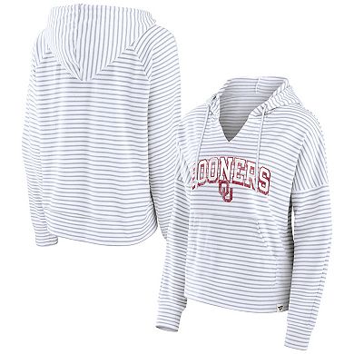 Women's Fanatics Branded White Oklahoma Sooners Striped Notch Neck Pullover Hoodie