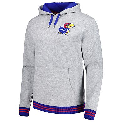Men's Mitchell & Ness Heather Gray Kansas Jayhawks Pullover Hoodie