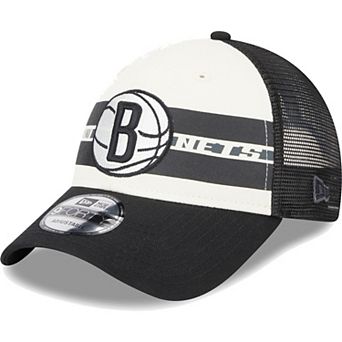 Men's New Era Brooklyn Nets Black Stripes 9FORTY Trucker Snapback Hat