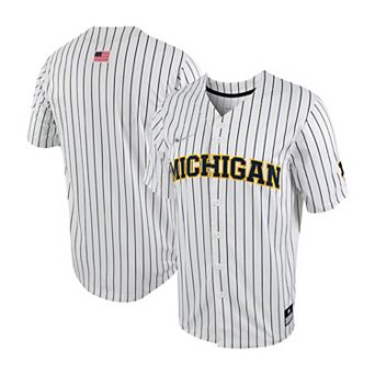 Men's Nike White/Navy Michigan Wolverines Pinstripe Replica Full-Button Baseball Jersey