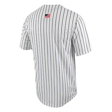 Men's Nike White/Navy Michigan Wolverines Pinstripe Replica Full-Button Baseball Jersey