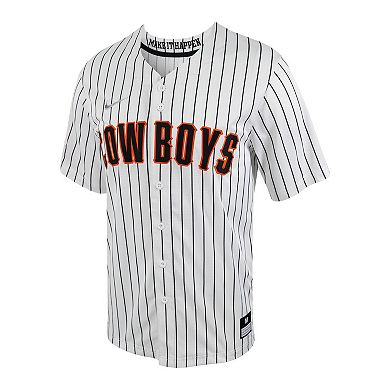 Men's Nike White/Black Oklahoma State Cowboys Pinstripe Replica Full-Button Baseball Jersey